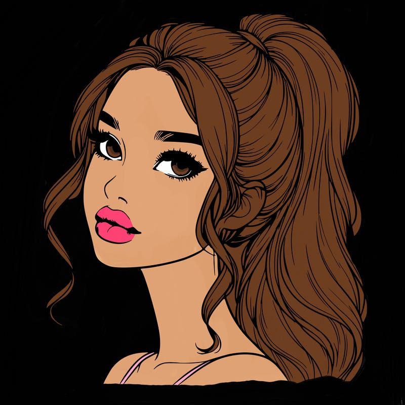 realistic girl with a ponytail on her hair and lips