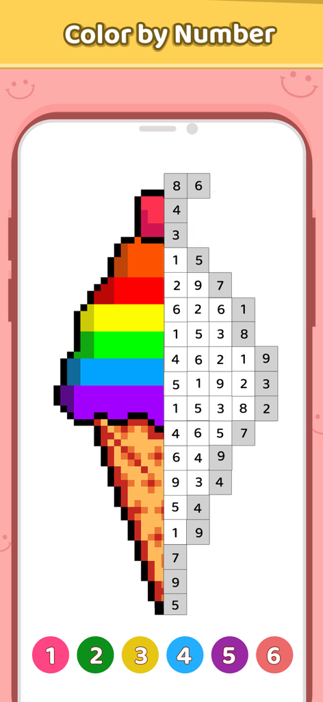 Pixel Breeze - Color By Number - Pixel art ice cream cone being colored by numbers in the Pixel Breeze app