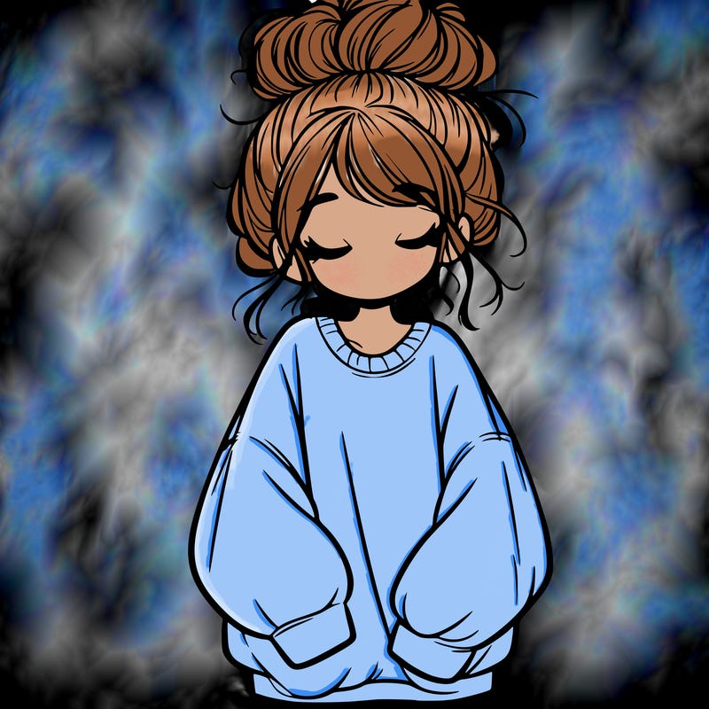 girl with baggy sweatshirt and messy bun