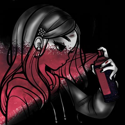 a realistic girl spray painting