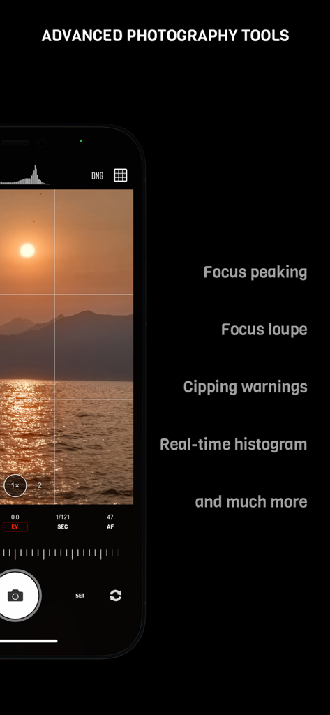 CameraPixels PRO - CameraPixels PRO manual camera interface with focus peaking and real-time histogram.