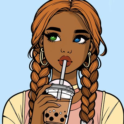 realistic girl with braided hair drinking boba