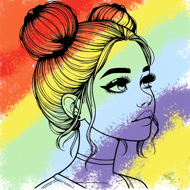 realistic girl with buns on the top of her head