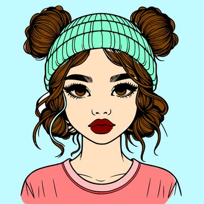 realistic girl with buns in her hair with a beanie on