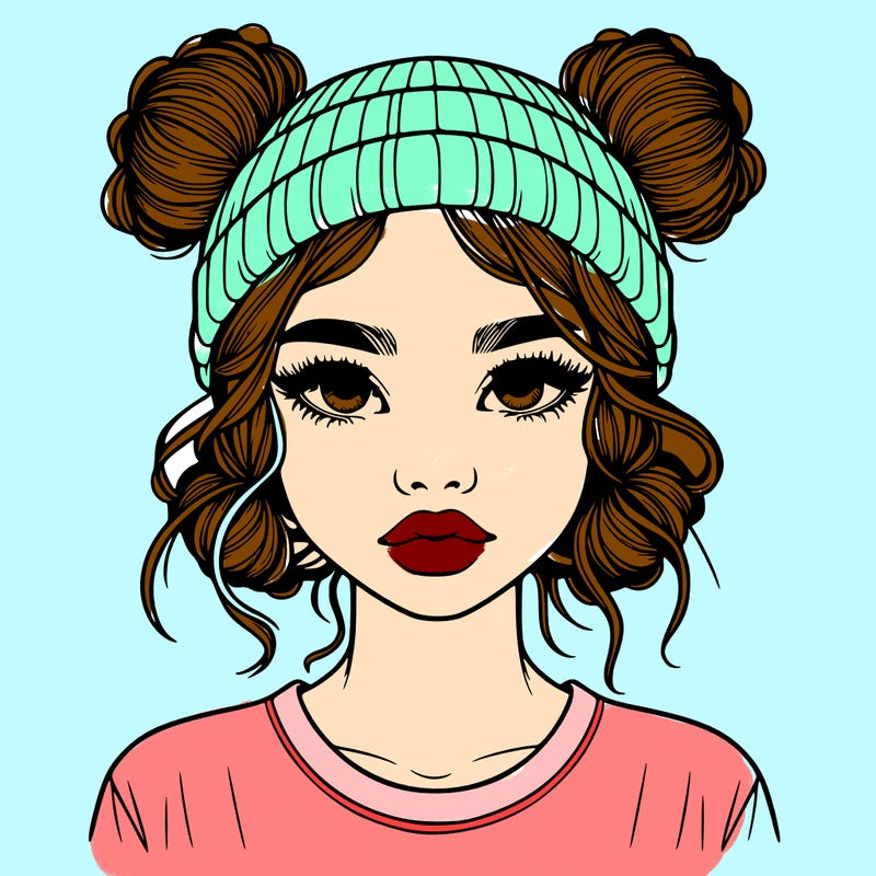 realistic girl with buns in her hair with a beanie on