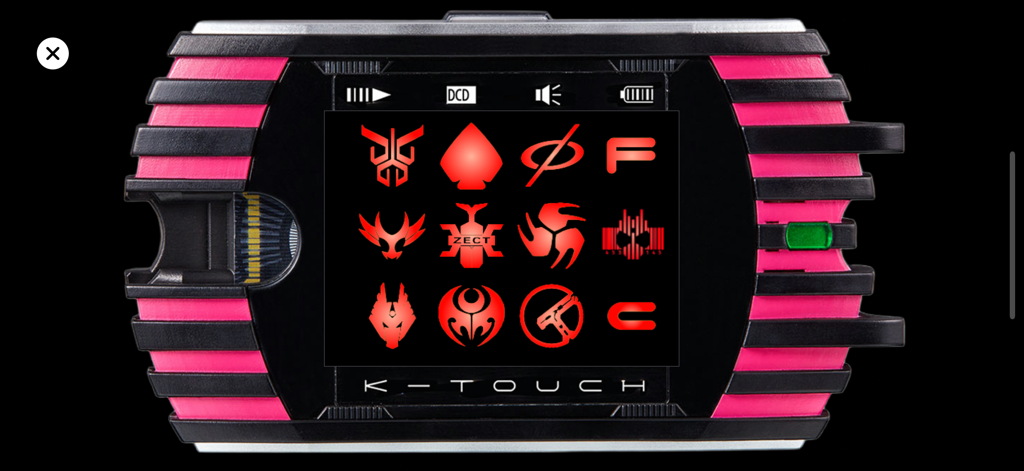 KTouch21: Rider Transformation - Simulación digital del dispositivo K-Touch con símbolos de Kamen Rider