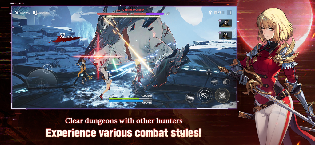 나 혼자만 레벨업: 어라이즈 액션 게임플레이에서 아이스 베어 리더 보스와 싸우는 헌터들