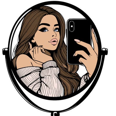realistic girl taking mirror selfie beautiful