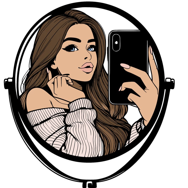 realistic girl taking mirror selfie beautiful