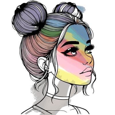 realistic girl with buns on the top of her head