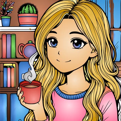 girl drinking coffee from cup realistic