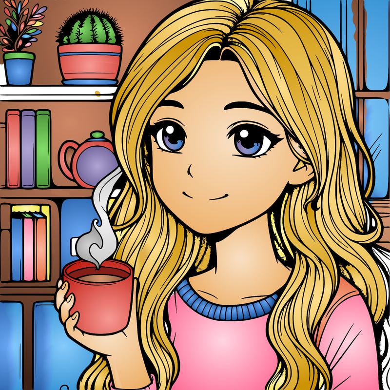 girl drinking coffee from cup realistic