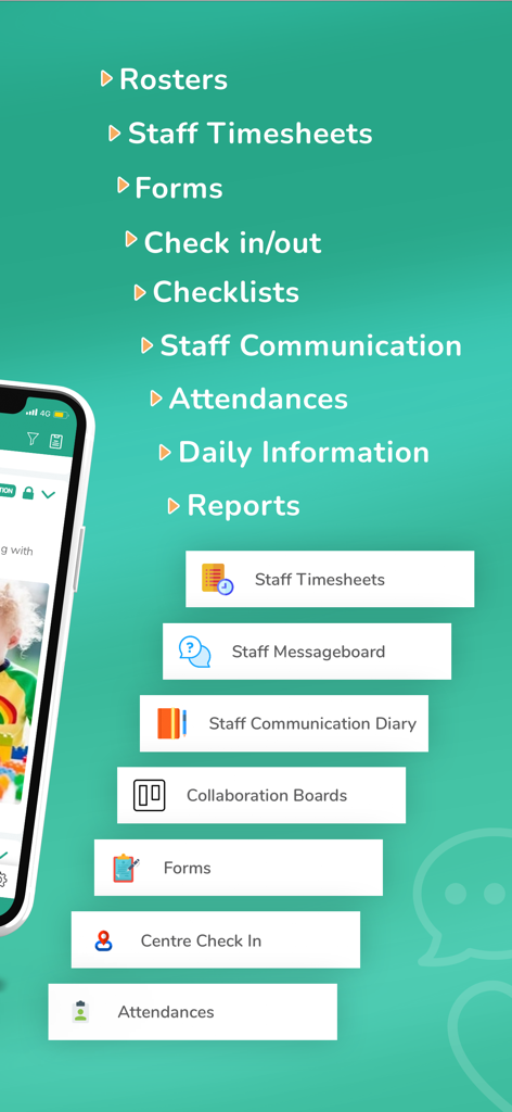 Staff management and administrative features within the OWNA Childcare App