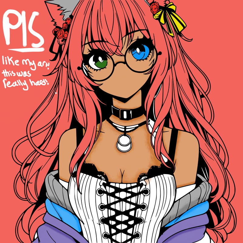 anime girl realistic with hot glasses and cat ears