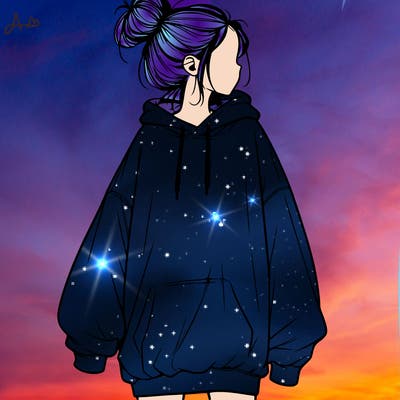 realistic girl with a oversized sweatshirt on and a bun