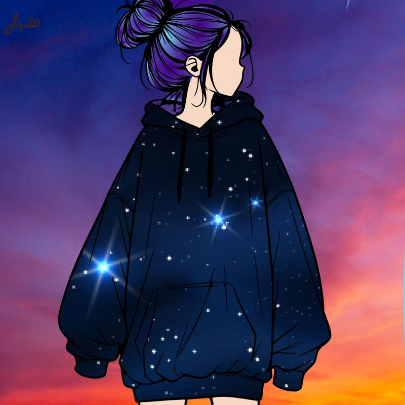 realistic girl with a oversized sweatshirt on and a bun