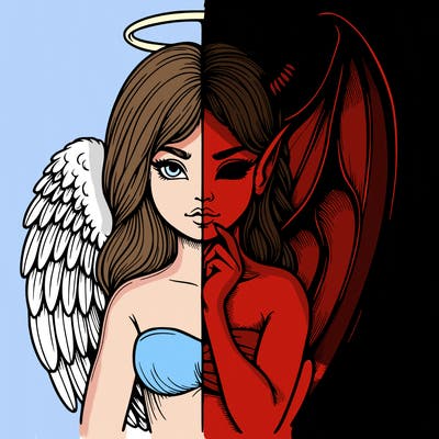 realistic angel half demon