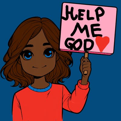 realistic girl holding up a sign