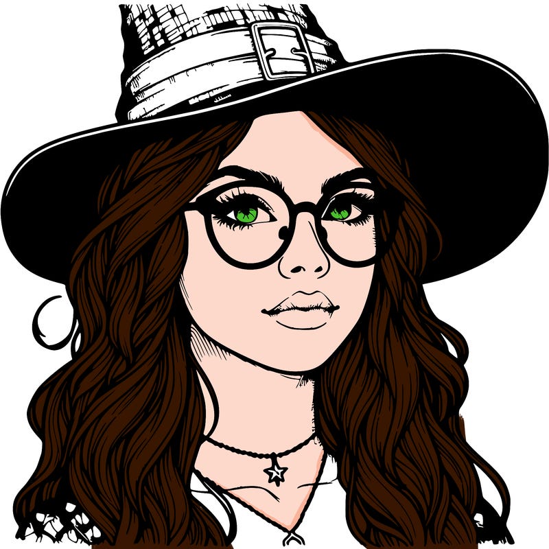 a witch with glasses realistic