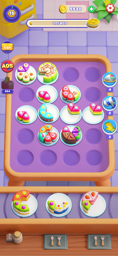 Cake Match: Sort 3D - Coloridas rebanadas de pastel en 3D en platos en una interfaz de juego de rompecabezas de clasificación