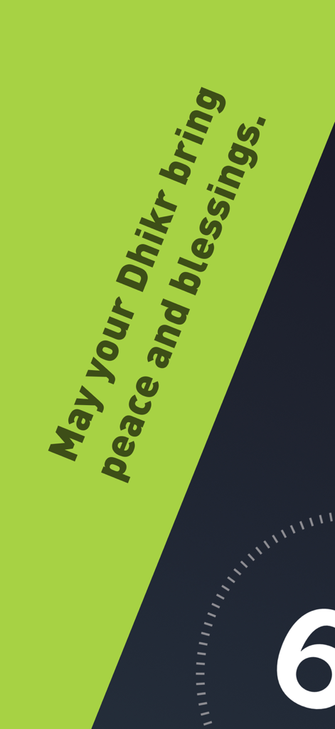 Pantalla de la aplicación Kalimatan que muestra una bendición de dhikr y un contador de progreso circular