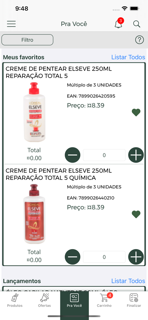 Pantalla de la aplicación móvil Dag Distribuidor que muestra productos y precios mayoristas de cuidado del cabello L'Oreal