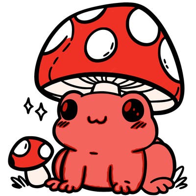 a cute frog with a mushroom hat