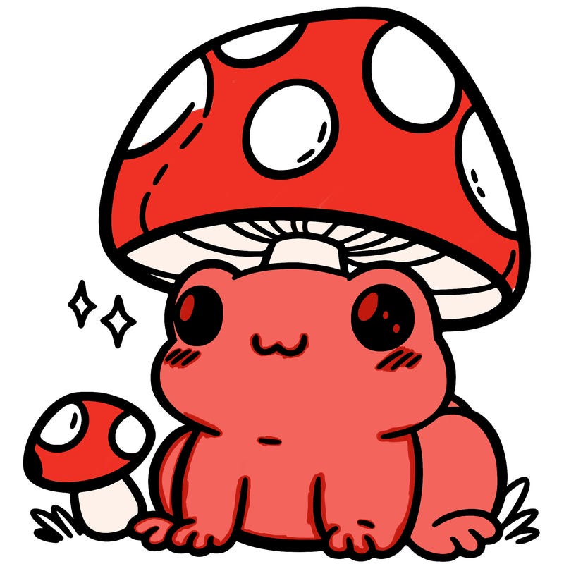 a cute frog with a mushroom hat