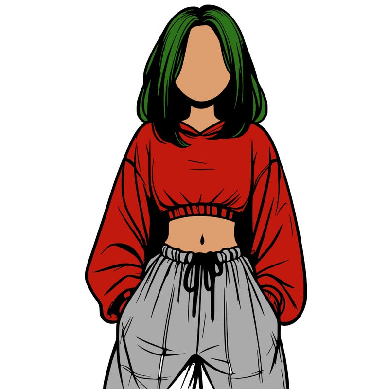 realistic girl faceless with baggy pants and a crop top