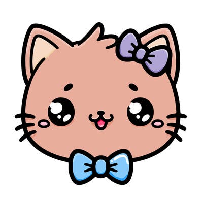 kawaii cat with a bow tie hanging from his ear
