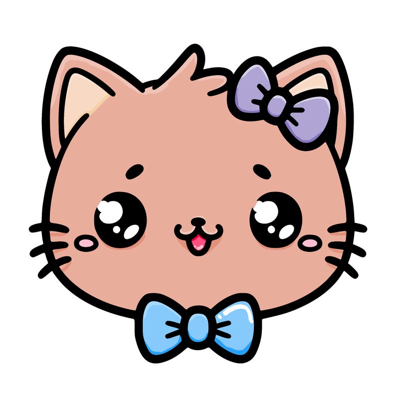 kawaii cat with a bow tie hanging from his ear