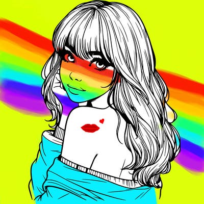 realistic girl with bangs looking over her shoulder