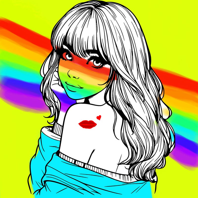 realistic girl with bangs looking over her shoulder