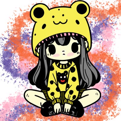 a girl wearing a frog hat and some frog socks