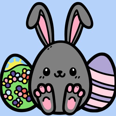 an easter egg with bunny ears and bunny feet