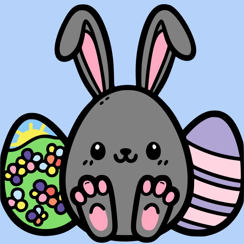 an easter egg with bunny ears and bunny feet