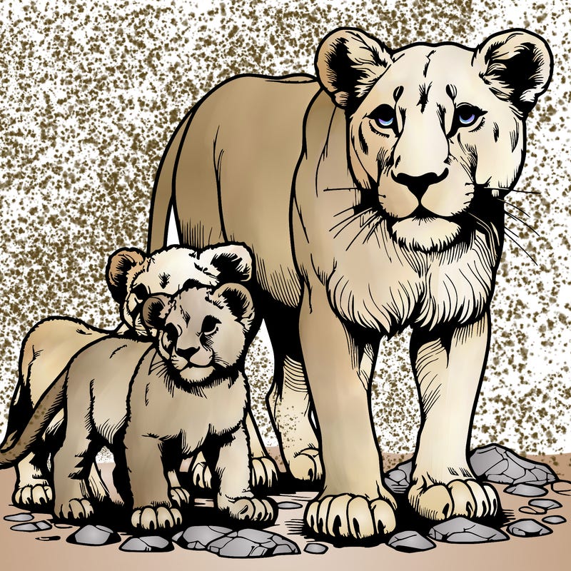 realistic lioness with two cubs