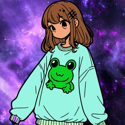 girl wearing frogging sweatshirt