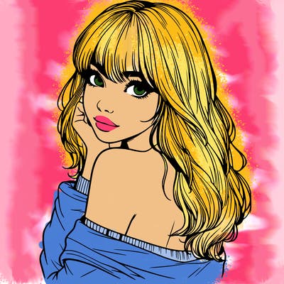 realistic girl with bangs looking over her shoulder