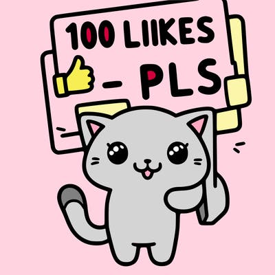 cat holding a sign saying 100 likes pls