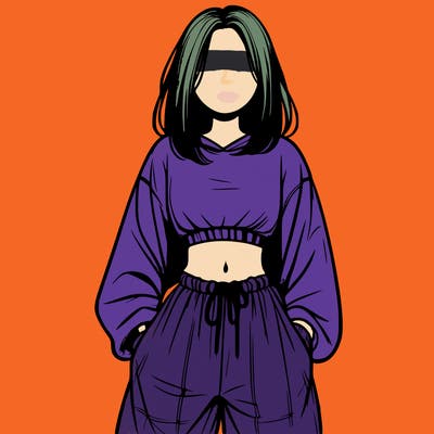 realistic girl faceless with baggy pants and a crop top