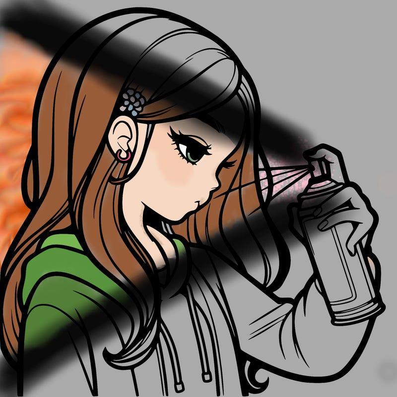 a realistic girl spray painting