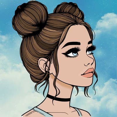 realistic girl with buns on the top of her head