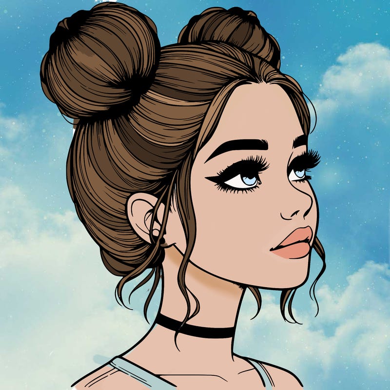 realistic girl with buns on the top of her head