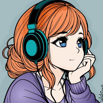 a realistic girl listening to music