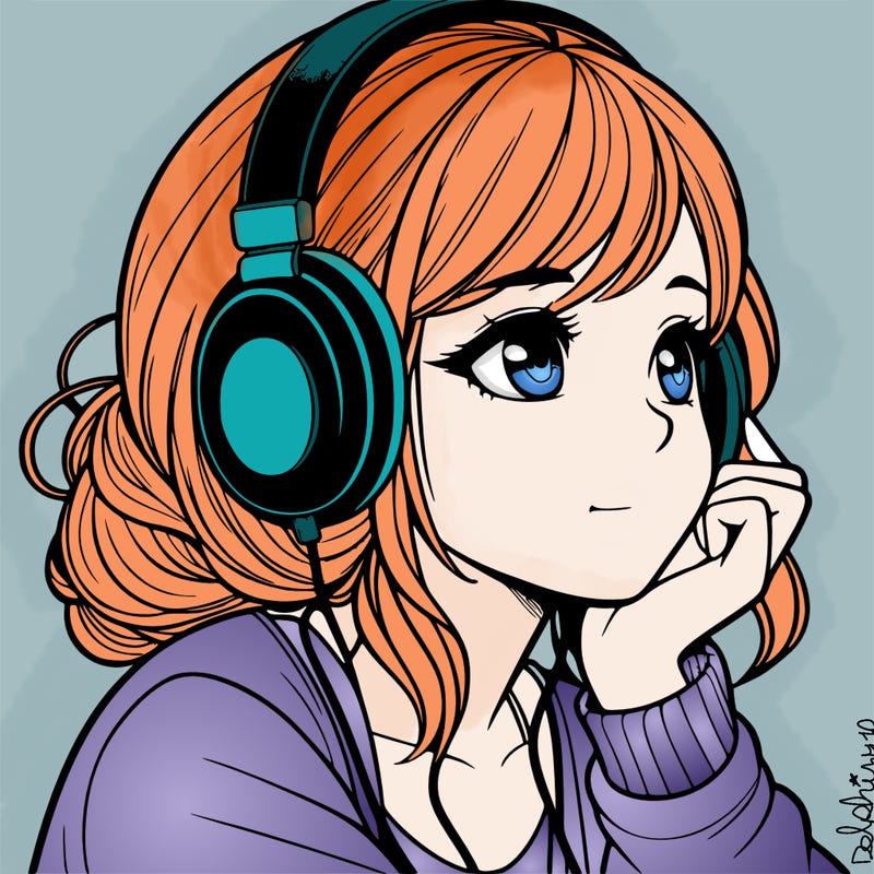 a realistic girl listening to music