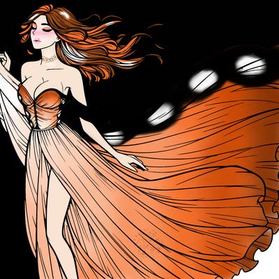 realistic woman in dress flowing the the wind