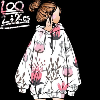 realistic girl with a oversized sweatshirt on and a bun