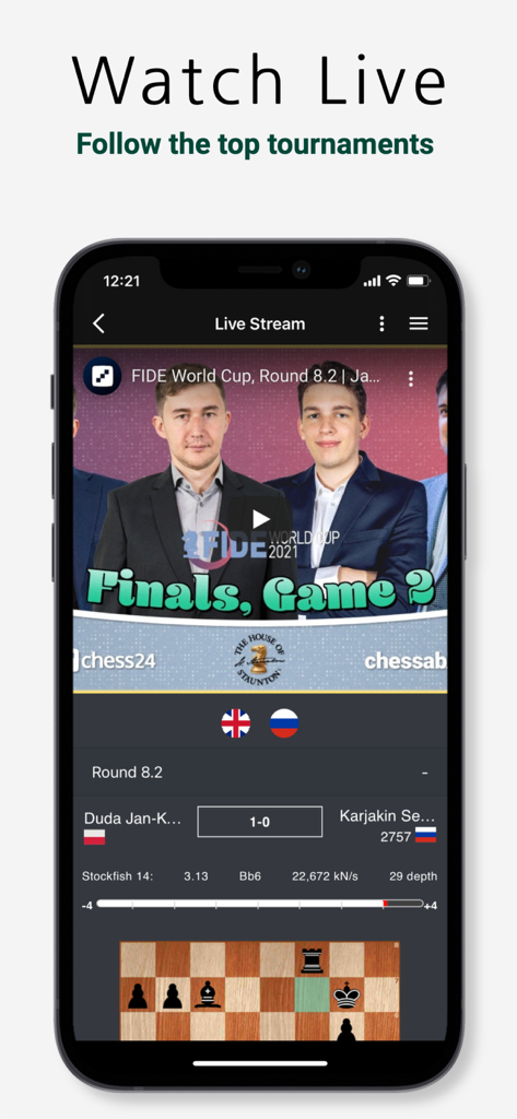 Chessify - Magic Chess Tools - Transmisión en vivo de torneo de ajedrez con análisis en la nube de Stockfish