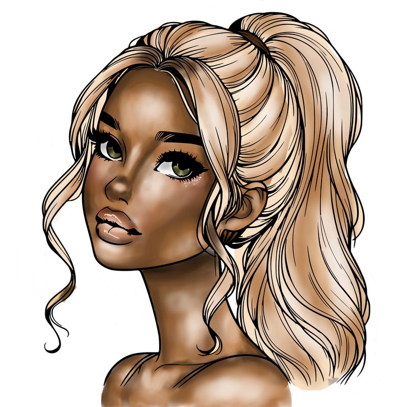 realistic girl with a ponytail on her hair and lips